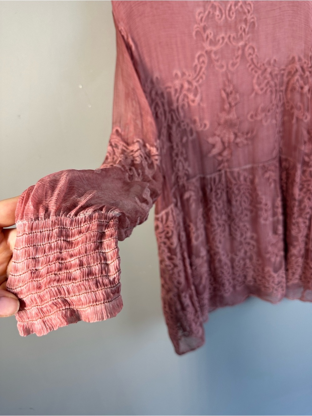 Soft Surroundings Mock Neck Silk Embroidered Blouse Size L Romantic Feminine - Picture 11 of 11